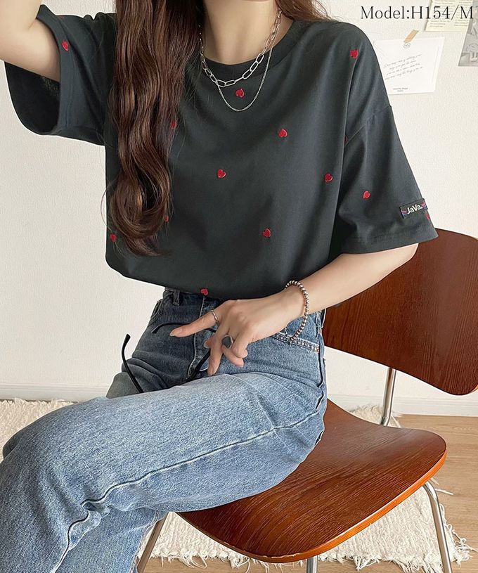 日本 Classical Elf - Java 小巧愛心刺繡短袖上衣-海軍藍