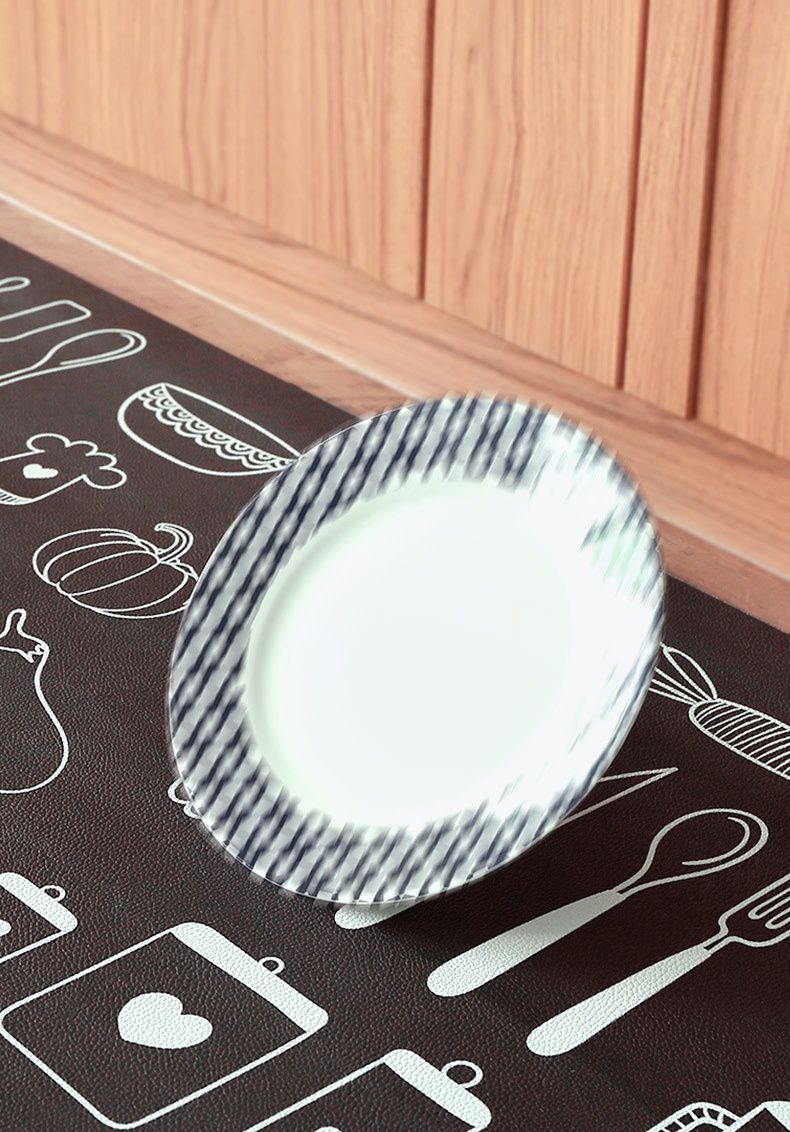 廚房仿皮革PVC防水腳踏墊-簡約英文-白色