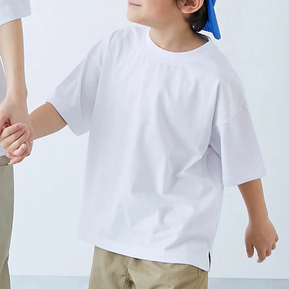 接觸涼感 落肩廓形素色短袖上衣-白