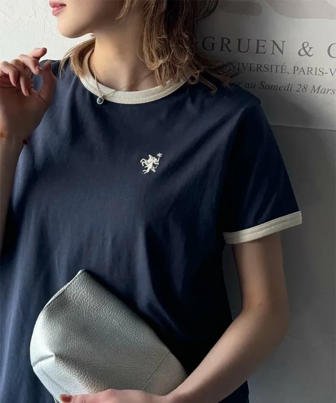 日本 Classical Elf - logo刺繡滾邊光澤感短袖T恤-白