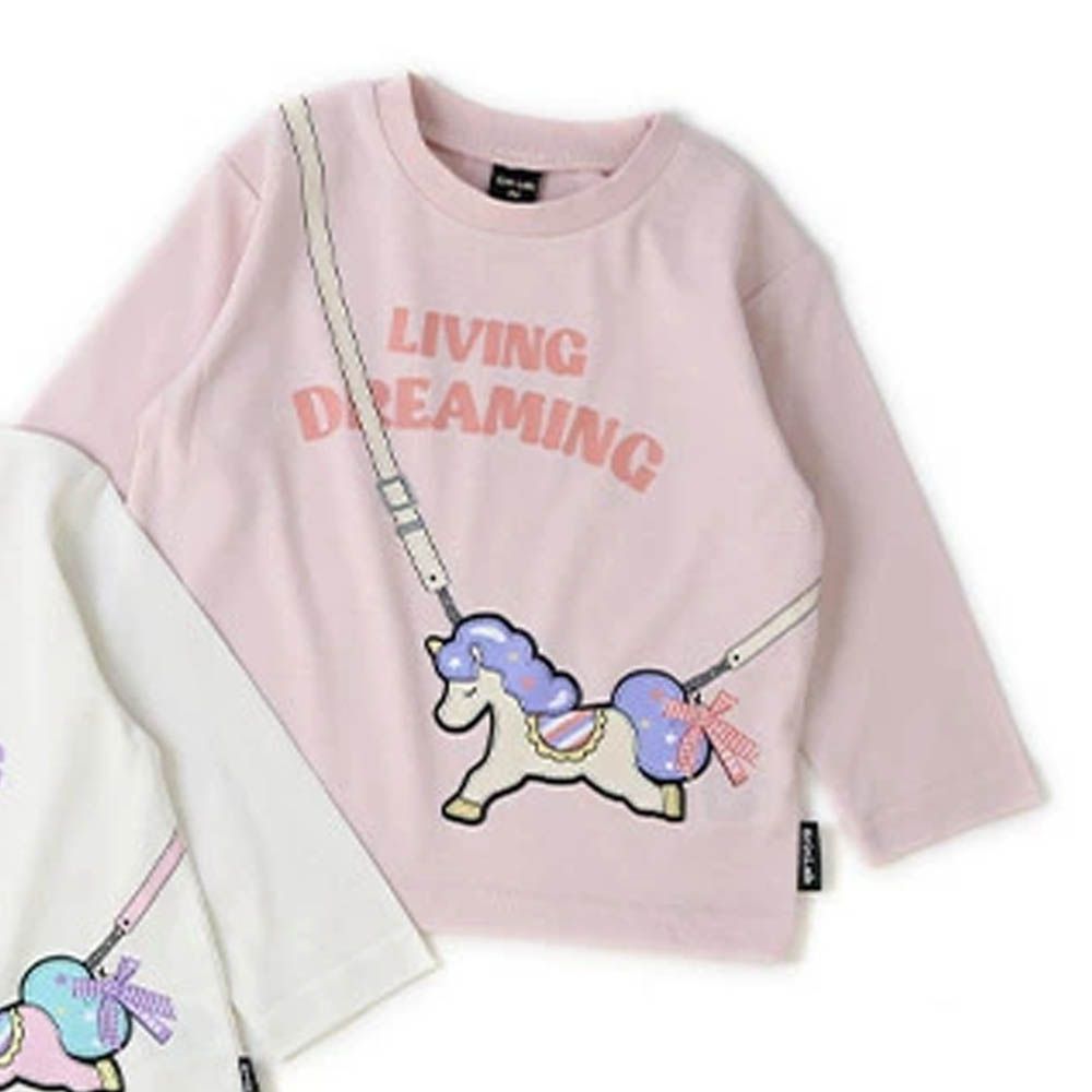 [推薦]定番印花薄長袖上衣-獨角獸-粉紅