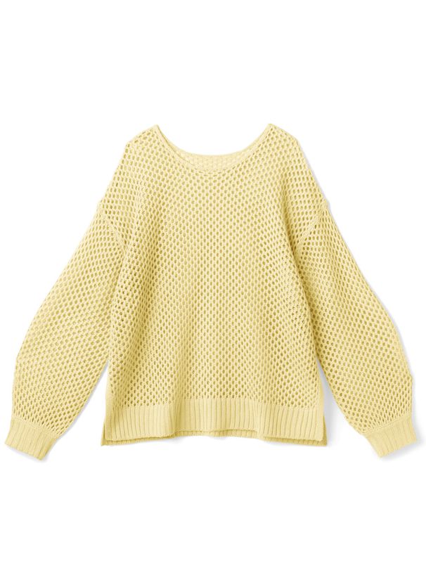 日本 GRL - 時尚鉤針洞洞罩衫/上衣-黃 (F)
