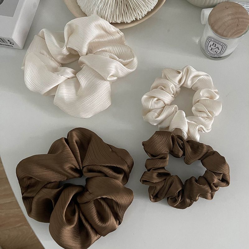 高級紋理皺摺髮圈(小)-米白色