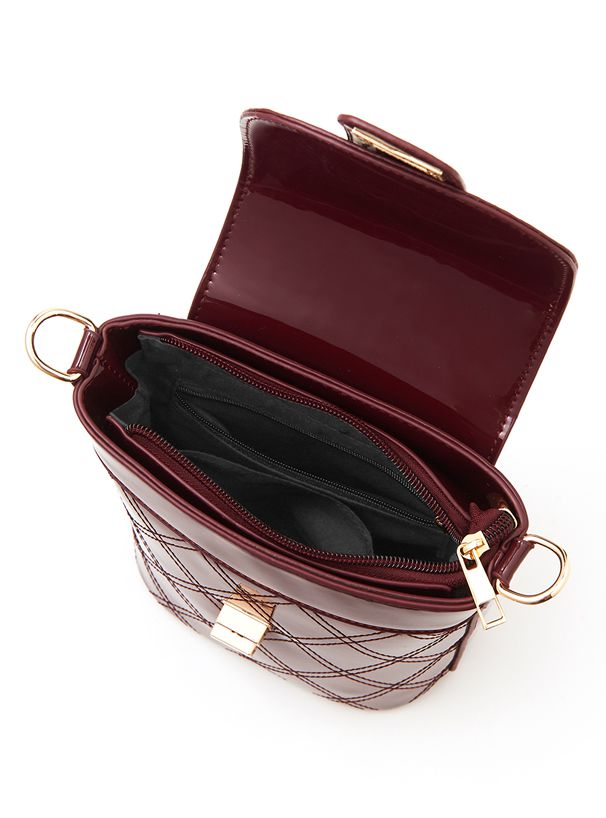 日本 GRL - 琺瑯菱形格紋手機包/側背包-勃艮第酒紅 (F)