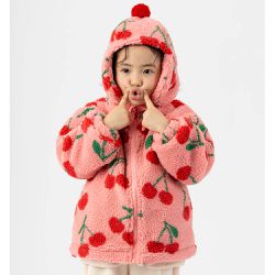 韓國 OZKIZ - (附毛毛帽)羊羔絨絎縫內襯拉鍊外套-櫻桃-桃粉