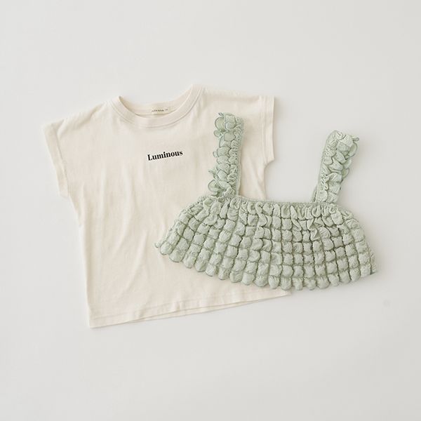 日本 Lycee mine - 泡泡短背心+短袖上衣(時尚二件組)-嫩粉紅