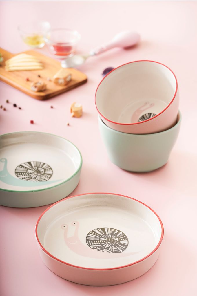 BLOOMINGVILLE - 秋日森林系列/蝸牛對盤.蝸牛對碗-蝸牛對盤2入 蒂芬妮綠.蜜桃粉 尺寸:直徑14cm*高2.5cm 蝸牛對碗2入 蒂芬妮綠.蜜桃粉 尺寸:直徑6.5cm*高10.5cm