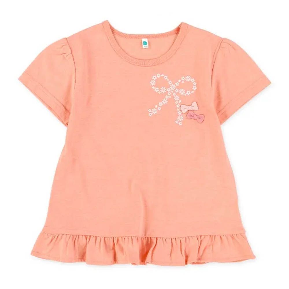 女孩蝴蝶印印花短袖上衣-粉橘