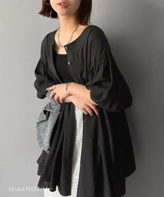 日本 Classical Elf - 前後2way飄逸感澎澎七分袖襯衫-黑