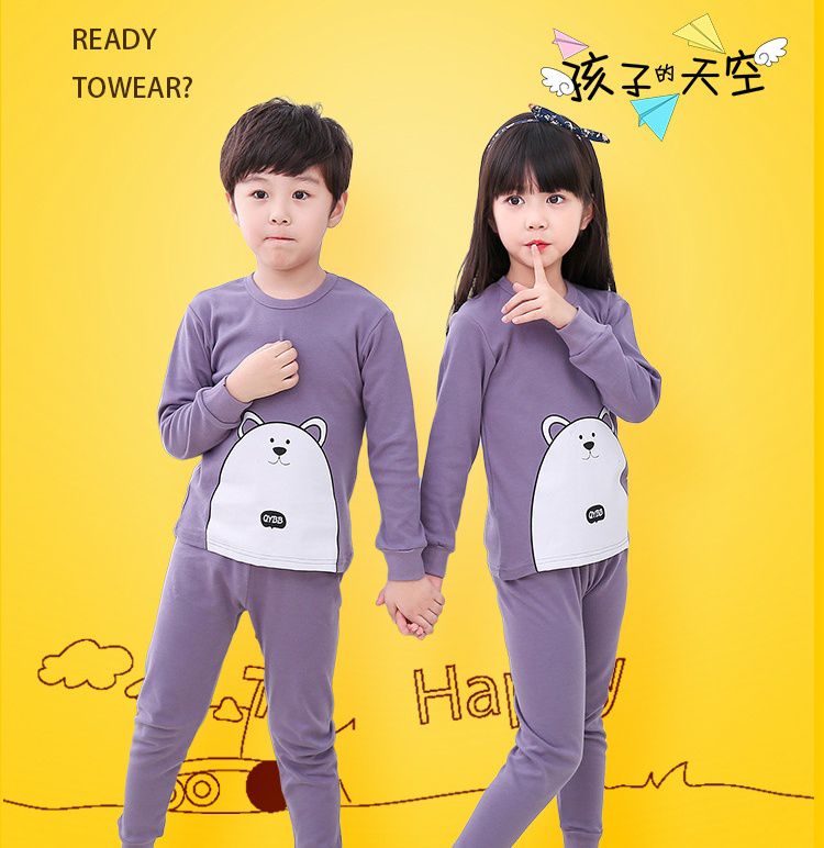 純棉兒童長袖家居服套裝-問號貓貓-橘紅+灰