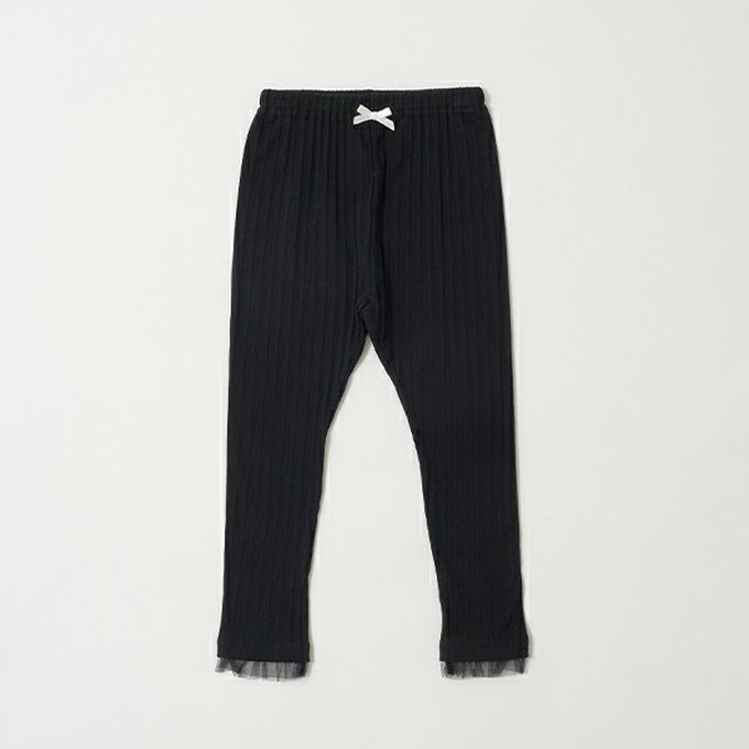 日本 Lycee mine - 下擺酷甜薄紗合身九分褲-黑