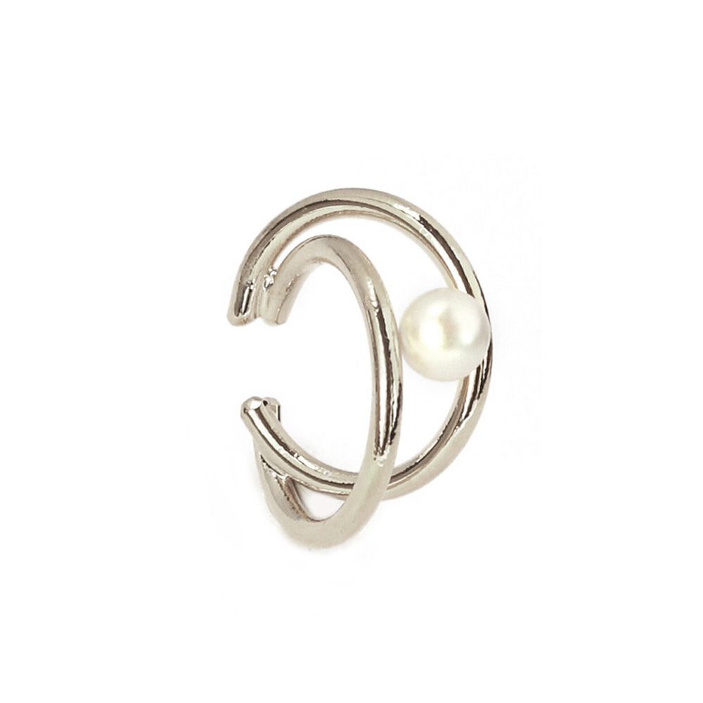 日本製 單顆珍珠線條耳骨夾-銀