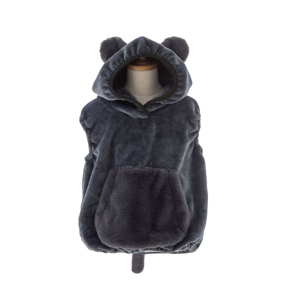 日本 BISQUE - 動物造型連帽超柔軟保暖背心-貓咪-深藍灰 (1.5-4y)