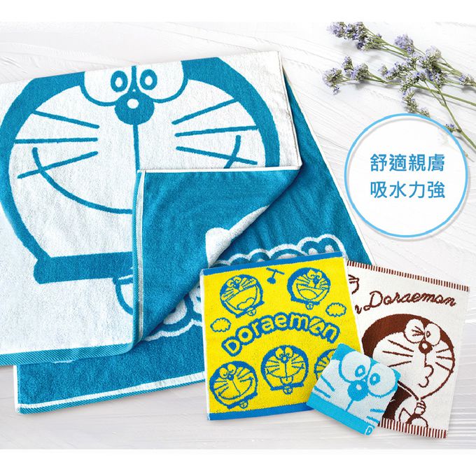 MORINO - (典藏9條優惠組)哆啦A夢 吸水速乾緹花純棉小方巾-啾咪+百變表情+好心情-藍白+黃藍+咖啡-3款3色