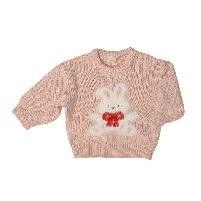 akachan honpo - 針織休閒上衣-緹花-粉紅色