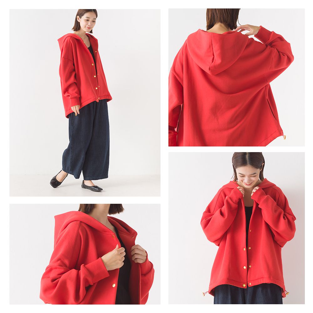 日本 OMNES - 抽繩下擺刷毛連帽外套-時尚黑