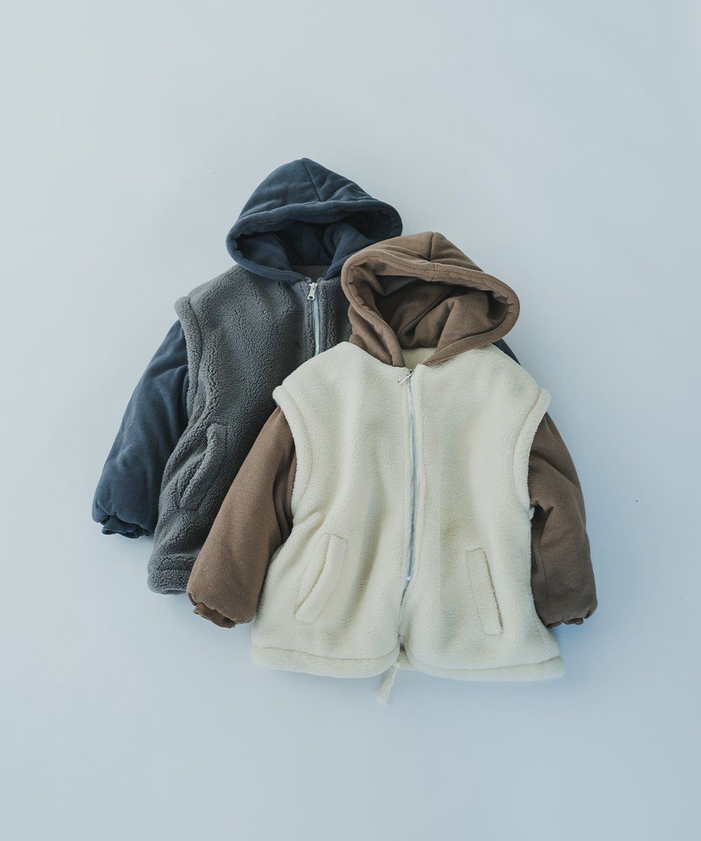 日本 riziere - oversize風保暖毛絨絨撞色外套-深灰