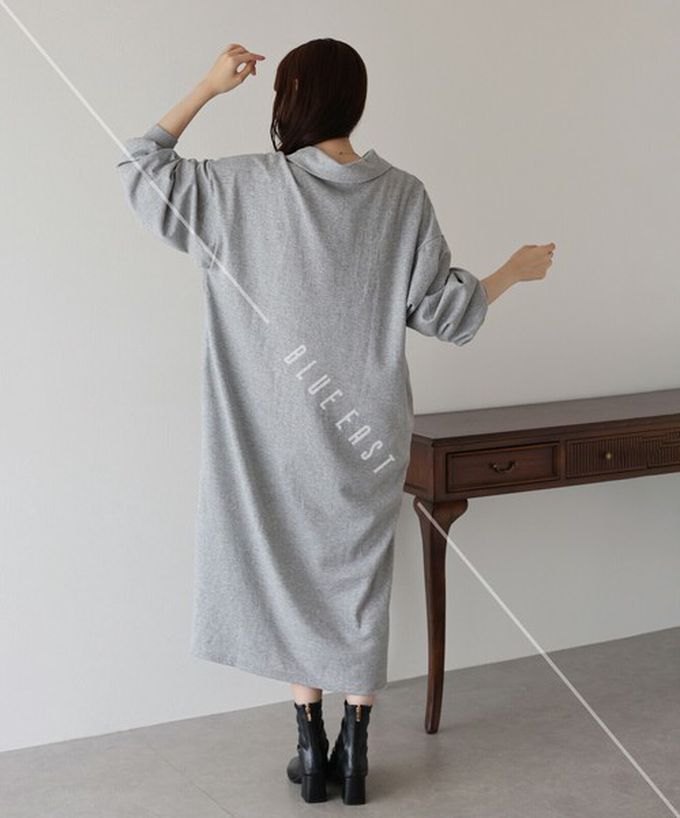 日本 BLUE EAST - 半拉鏈時尚休閒長袖洋裝-象牙白