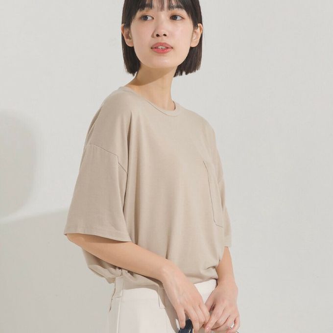 日本 OMNES - 涼感抗UV 清爽口袋短袖上衣-淺卡其