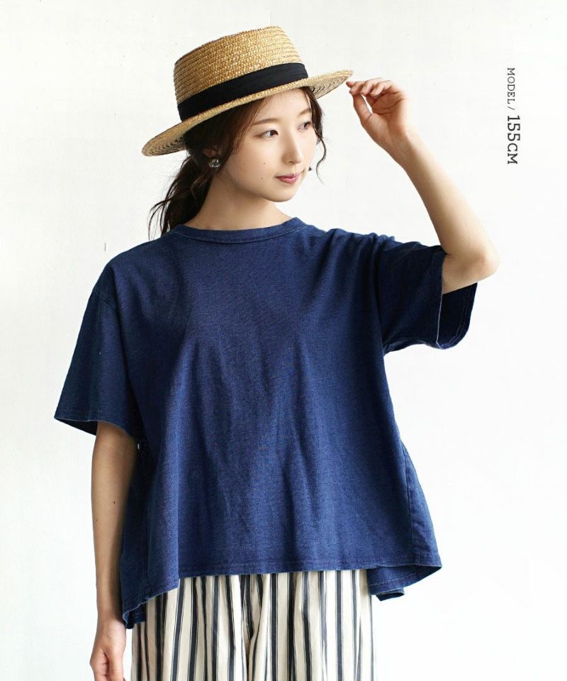 日本 zootie - 復古木耳捲邊縮腰短袖上衣-深海藍