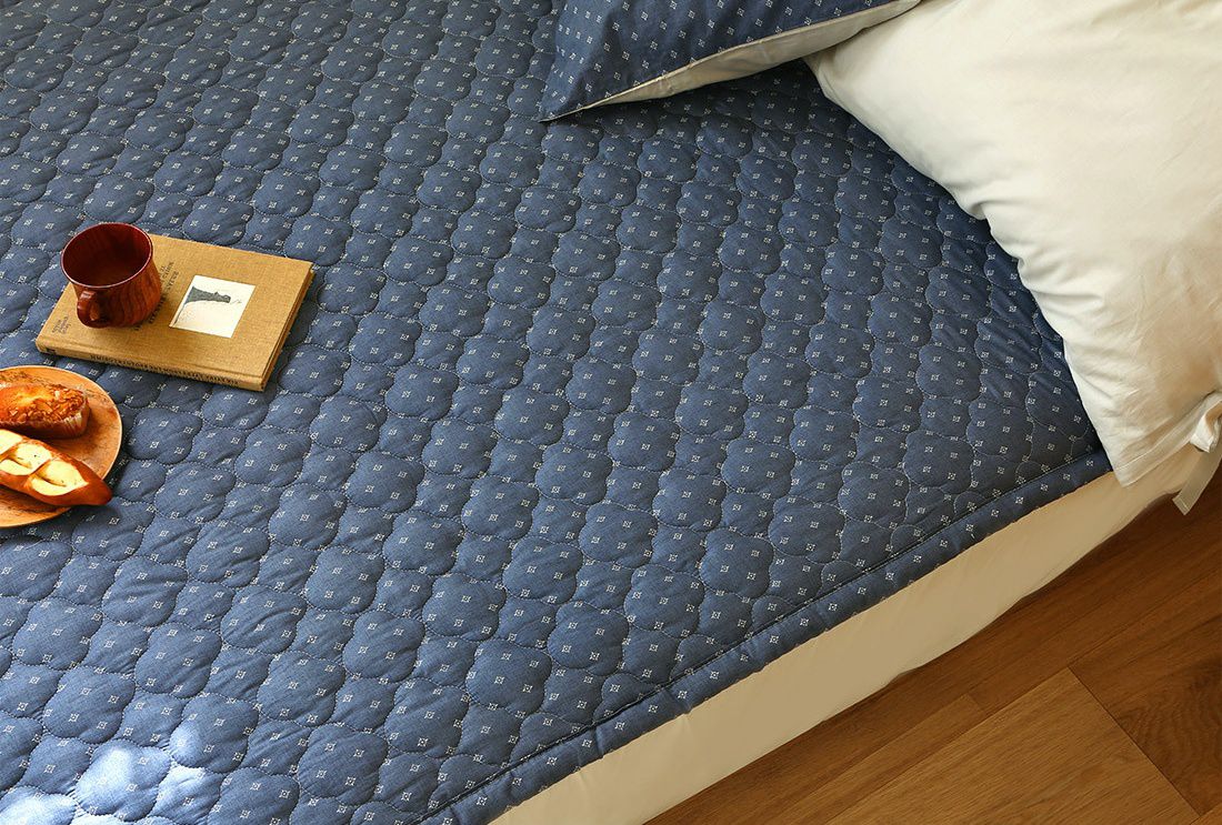 韓國 Prielle - 純棉3層防水墊/保潔墊-溫暖紫花 (Q(150X200cm)-雙人床)