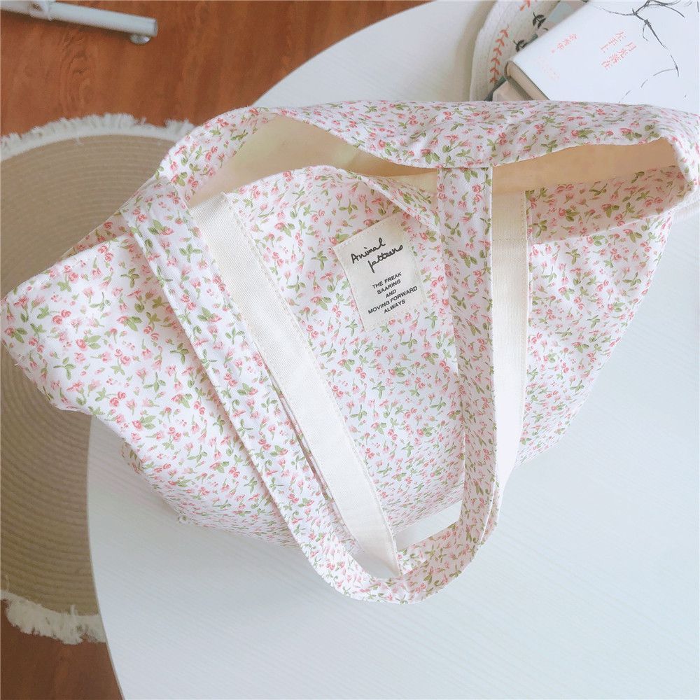 碎花單肩手提帆布袋-粉色碎花 (37*35cm)