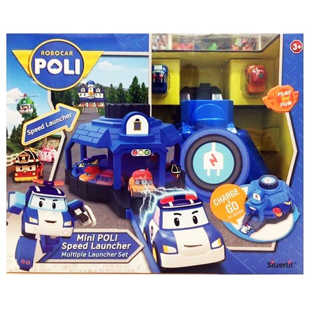 POLI 波力 - 迷你波力特技軌道系列-旋轉炫風發射器-附迷你波力充電車1台+迷你馬克充電車1台