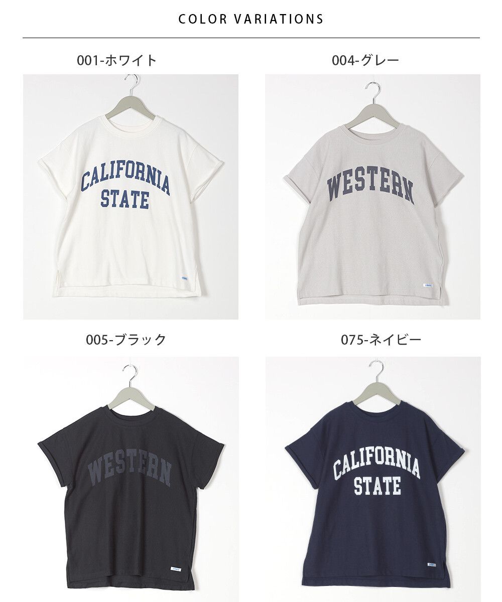 日本 OMNES - 純棉美式印花落肩短袖上衣-深藍