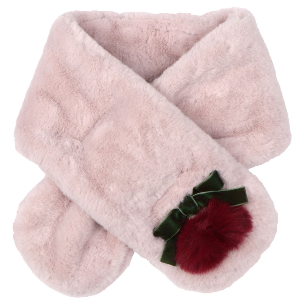 圍巾-櫻桃 仿毛-粉紅色