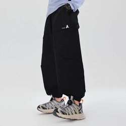 babybody - 防潑水腰鬆緊休閒運動束口長褲-A-黑色