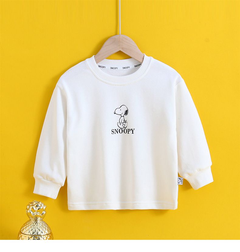 卡通人物史努比帥氣工裝長袖套裝(三件組)-黑色-背心+上衣+長褲