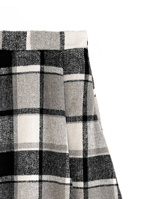 日本 GRL - 定番格紋份量感傘狀長裙-黑白