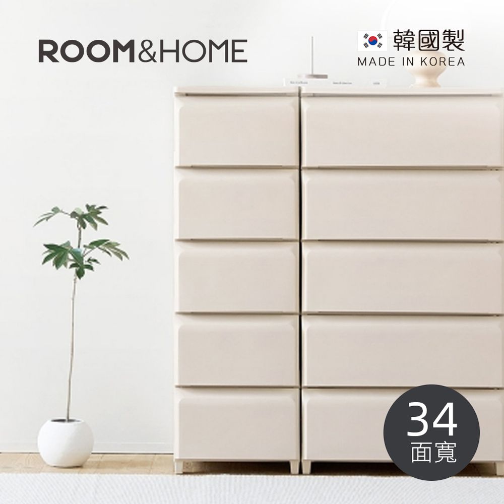 韓國ROOM&HOME - 韓國製34面寬五層抽屜收納櫃(木質天板)-DIY-淺米棕