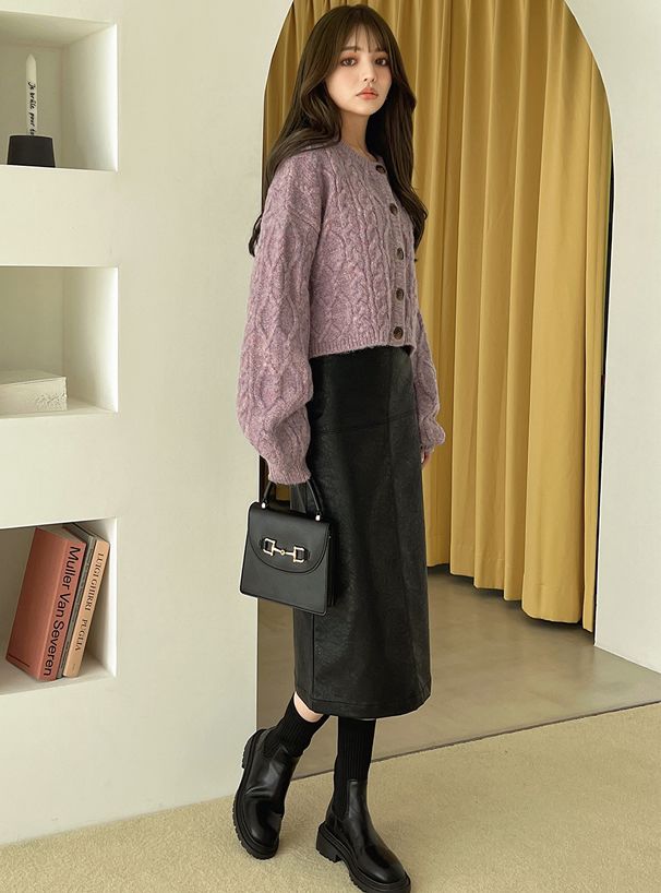 日本 GRL - 時尚修身A字皮裙-時尚黑