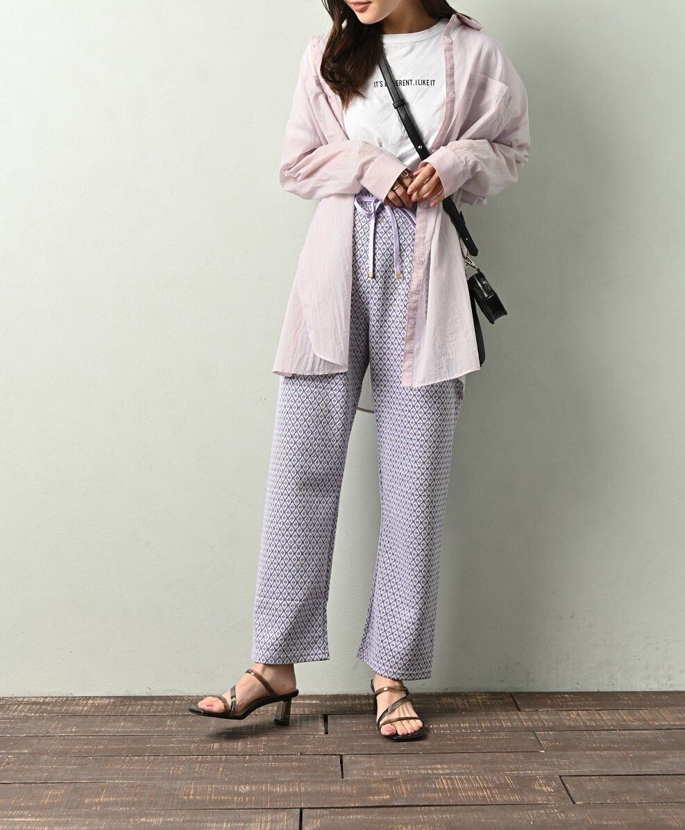 日本 ELENCARE DUE - 滿版圖騰綁帶長褲-白底