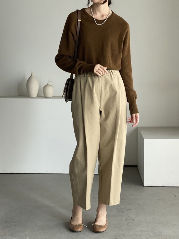 韓國女裝連線 - 喀什米爾混織針織上衣(不刺膚)-駝 (FREE)