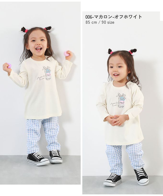 日本 devirock - 100%棉 甜美女孩長版長袖上衣-馬卡龍-米白