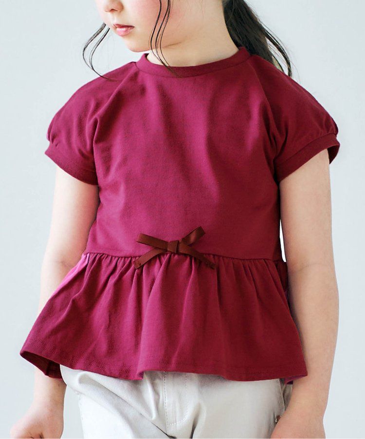 日本 apres les cours - 下擺傘狀蝴蝶結短袖上衣-桃紫