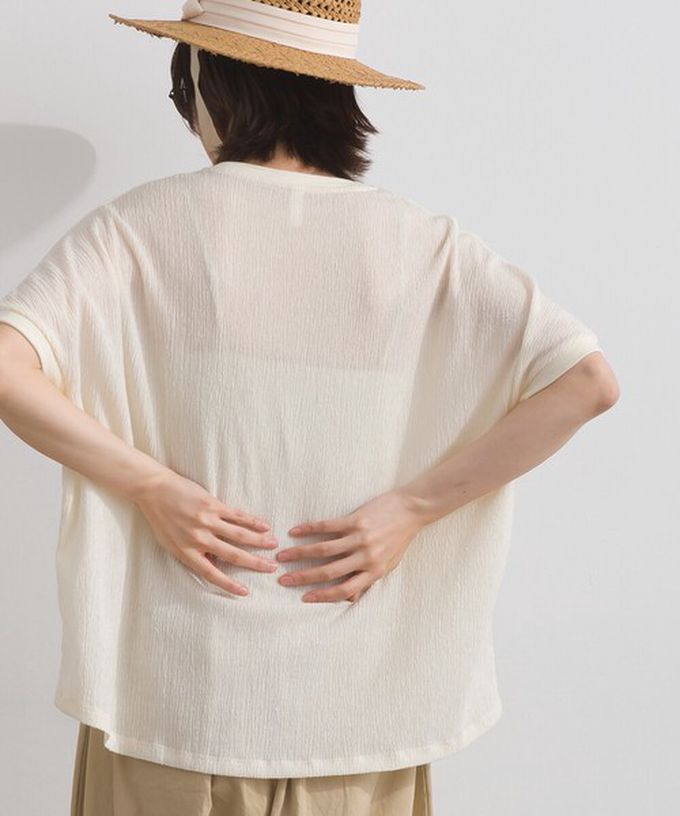 日本 Lupilien - 嫘縈混紡細緻羅紋圓領短袖上衣-象牙白