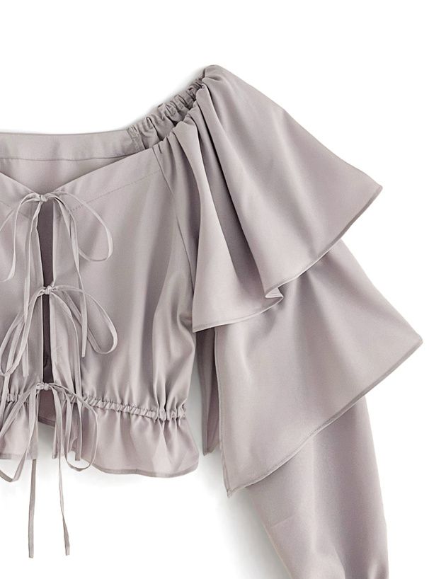 日本 GRL - 甜美前綁帶層次長袖罩衫-粉紫 (F)