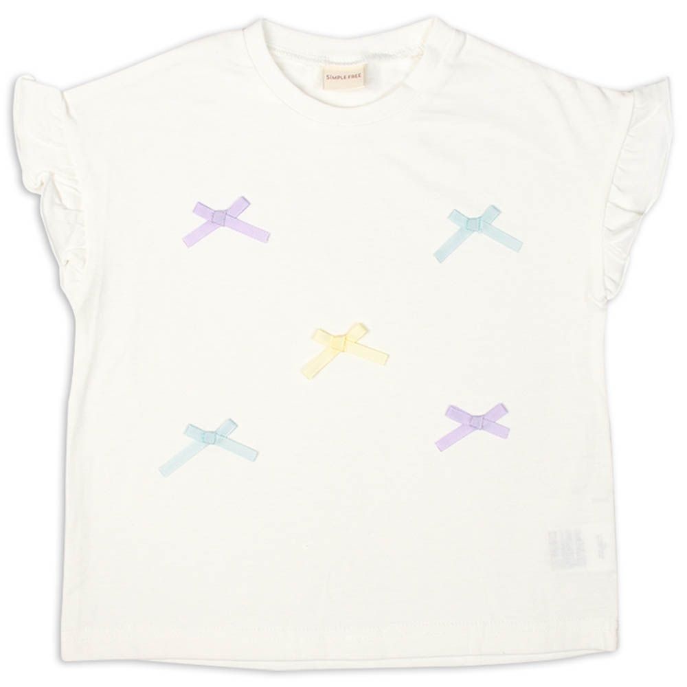 T恤-袖子荷葉邊-米白色