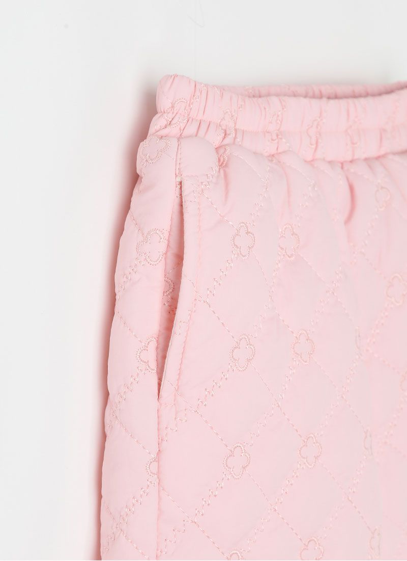 韓國 OZKIZ - 繡花紋路內磨毛長褲-粉