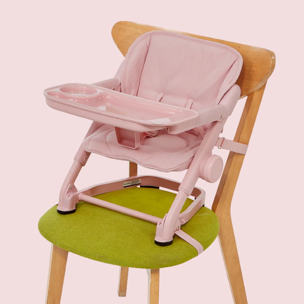 英國 Feed Me攜帶式可升降寶寶餐椅(餐椅+椅墊)+餐椅支撐器-日出粉