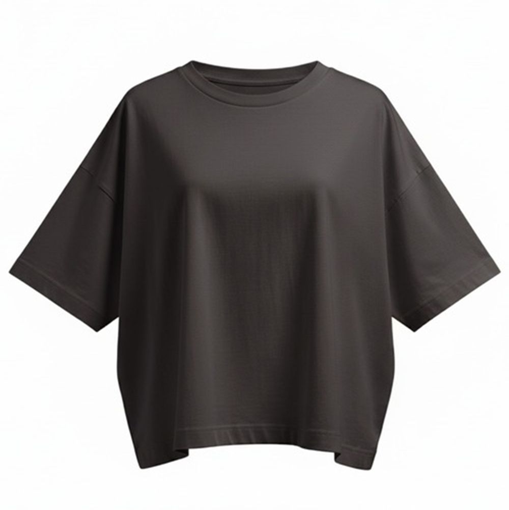 100%棉 寬版船領五分袖上衣-炭灰