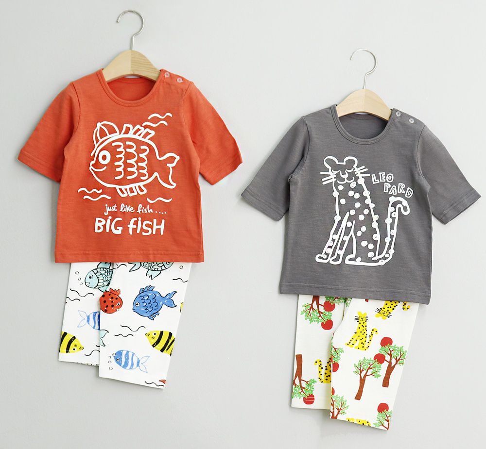 韓國 Mellisse - 韓製莫代爾涼感7分袖家居服-橘色大魚