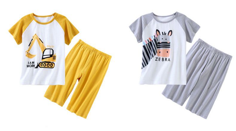 MAMDADKIDS - 竹節棉短袖套裝/家居服-挖土機開工-黃色