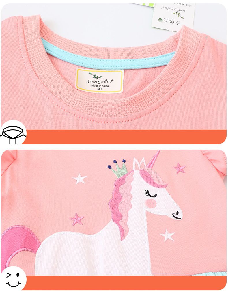 Jumping meters - 棉質圓領小飛袖洋裝-獨角獸公主-粉+藍