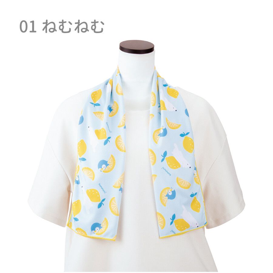 日本 LIV HEART - 抗UV水涼感巾(附收納袋)-檸檬企鵝 (30x100cm)