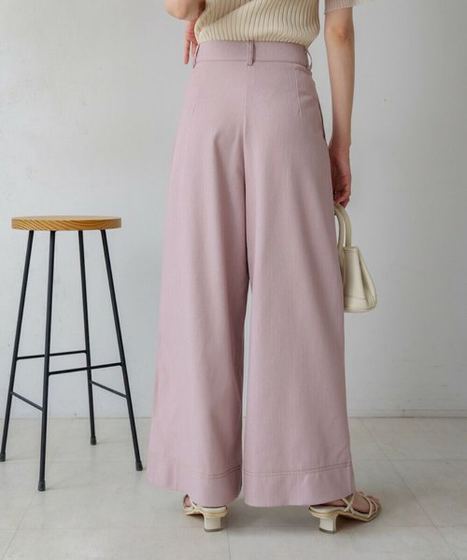 日本 Bab - 簡潔縫線俐落寬版長褲-粉紅
