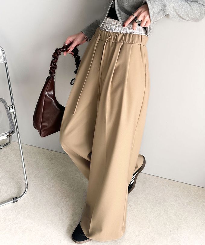 日本 Classical Elf - 腰部層次皺摺休閒舒適大寬褲-海軍藍